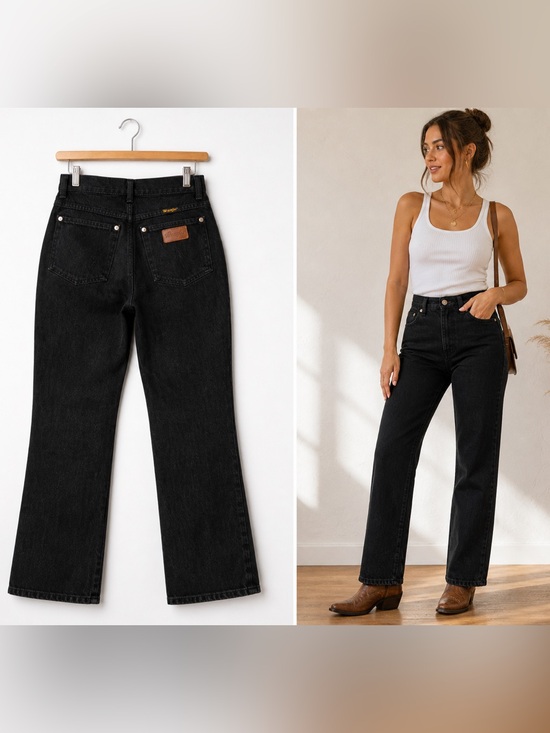 Wrangler Denim - Vintage Lady Wrangler Black‎ High Waisted Jeans 28/4 Straight Leg Western USA